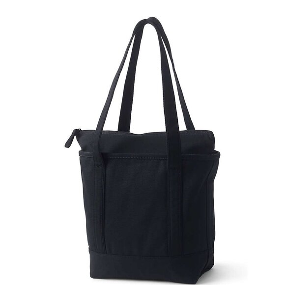 Lands' End Medium Solid Color 5 Pocket Zip Top Canvas Tote Bag Long Handle - Picture 2 of 3